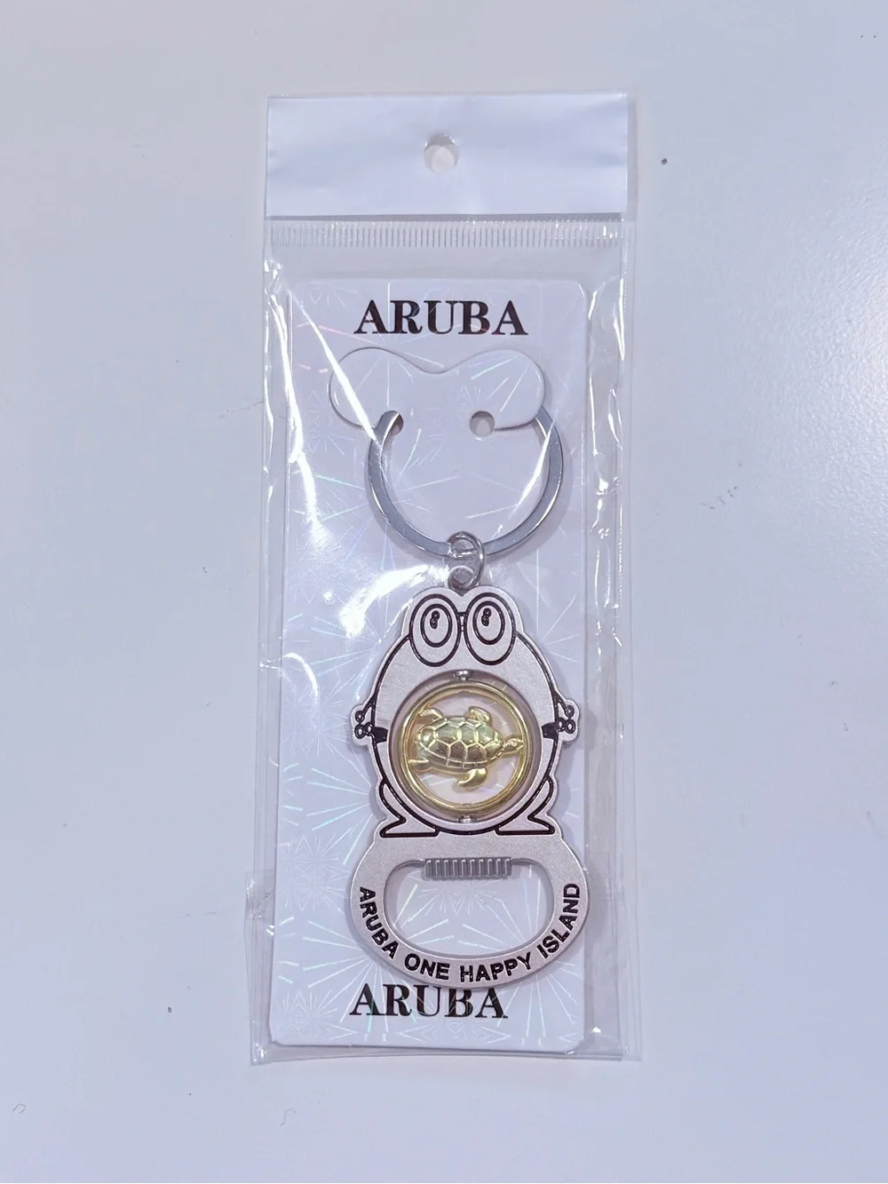 Aruba Frog Bottle Opener Keychain - Gold & Silver